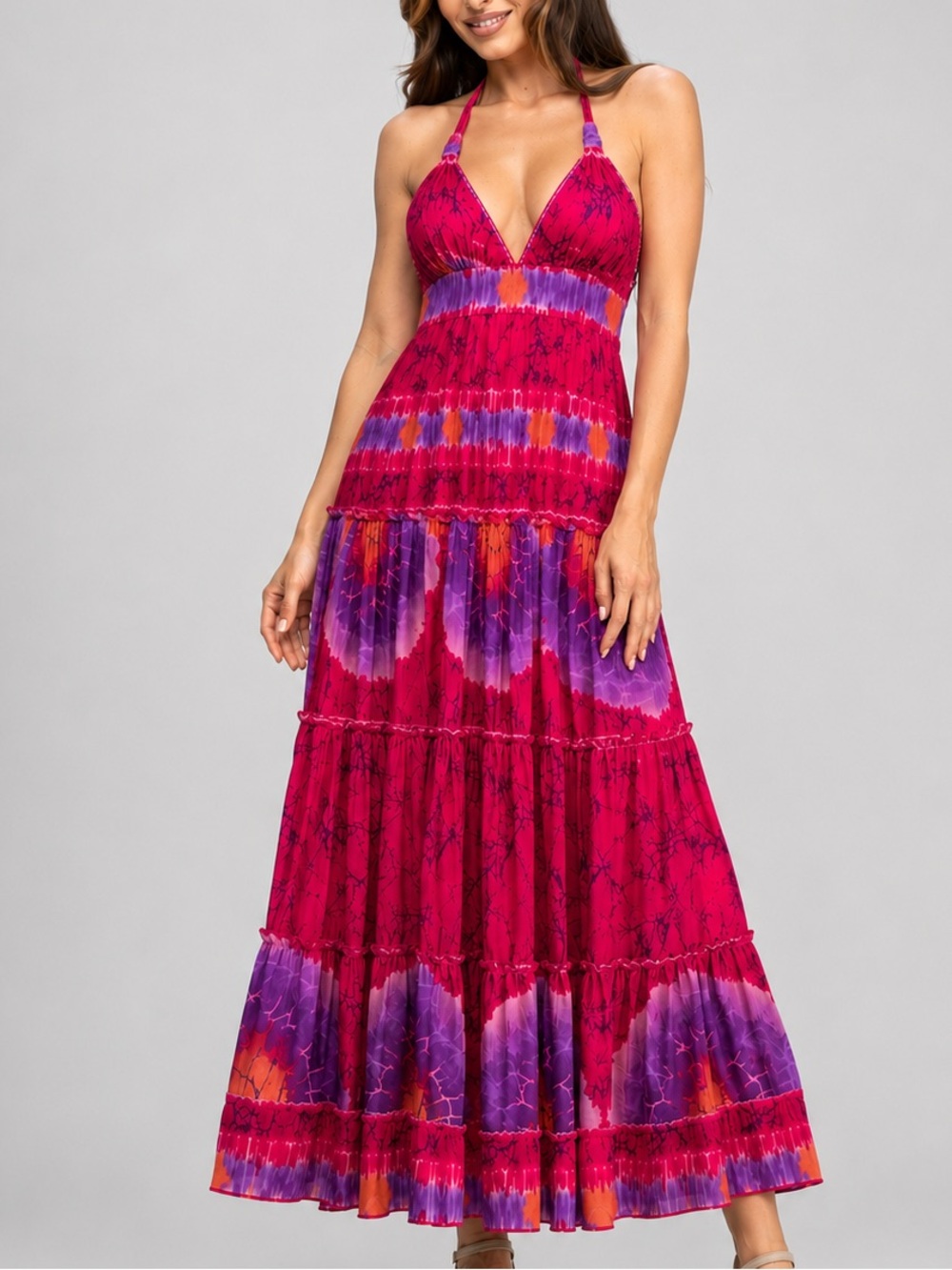 🆕🌸💖Peace + Love Maxi Dress Pink Purple Boho Tie Dye Beach Resort Dress Size L